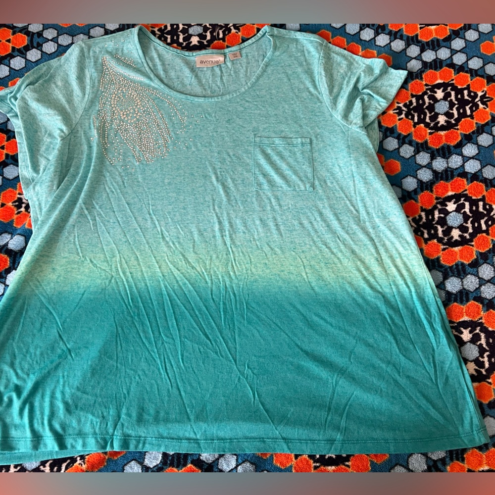 Avenue Aqua Turquoise Cotton Tee with silver embellishments